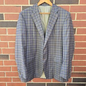 CANALI Plaid Brown Blue 100% Wool Model Long 13290 US 46L Italian 56